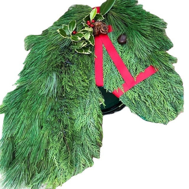 Farmhouse Double Horse Head Christmas Wreath Decoration Simulation Pine Branches 4