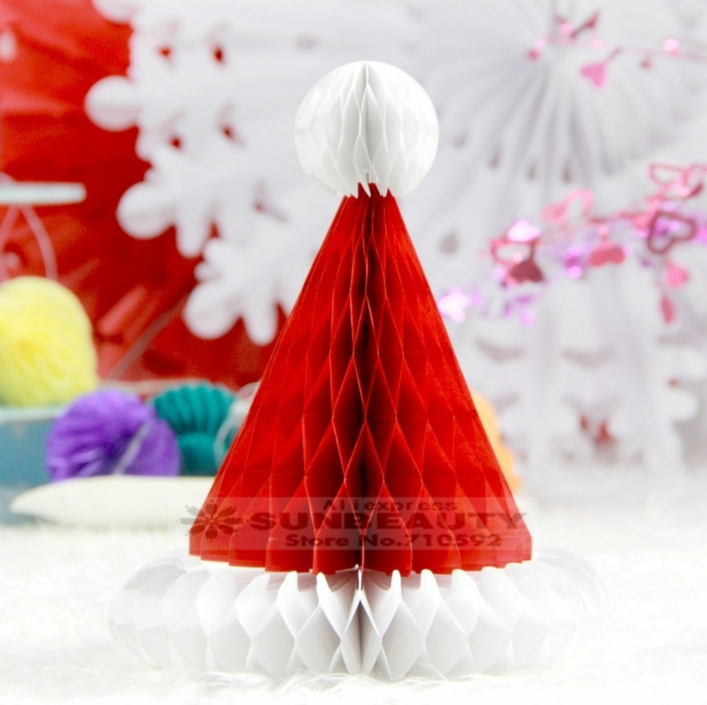 Folding paper Christmas hat decorations set 4