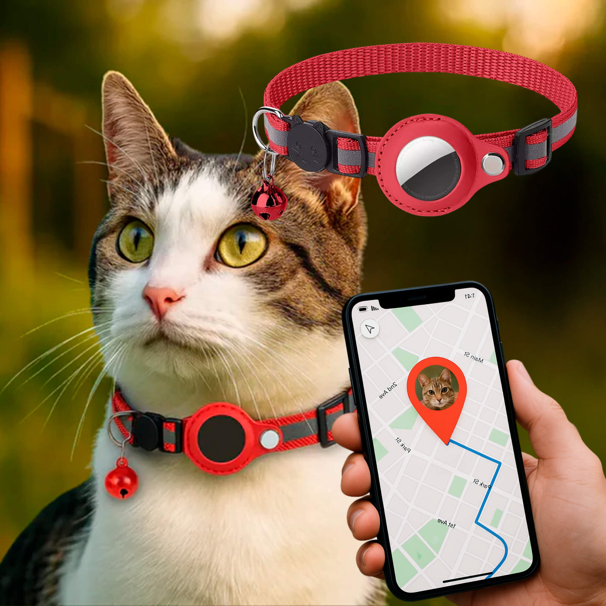 GPS Cat Tracker Collar with Quick Release, Reflective Design, Durable Nylon for Outdoor Safety and Comfort 10