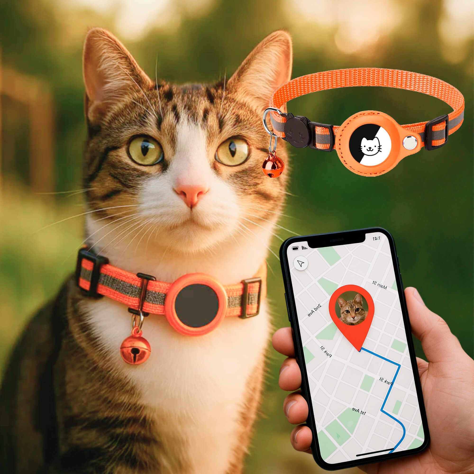 GPS Cat Tracker Collar with Quick Release, Reflective Design, Durable Nylon for Outdoor Safety and Comfort 12