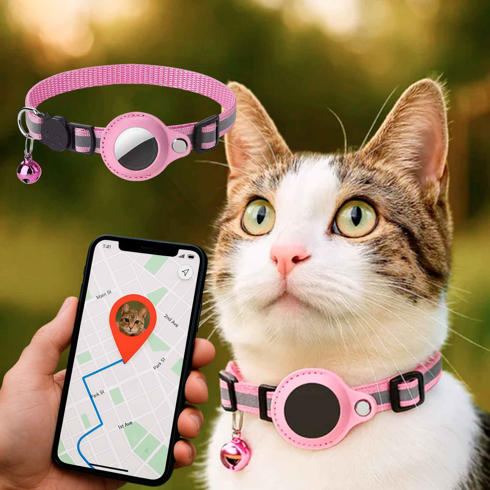 GPS Cat Tracker Collar with Quick Release, Reflective Design, Durable Nylon for Outdoor Safety and Comfort 14