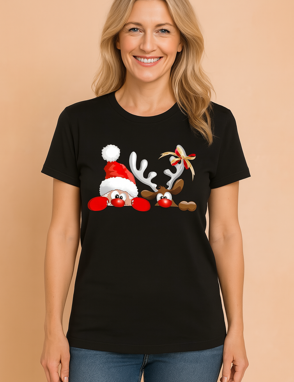 Glenda | Christmas t-shirt with a reindeer in a Christmas hat 2