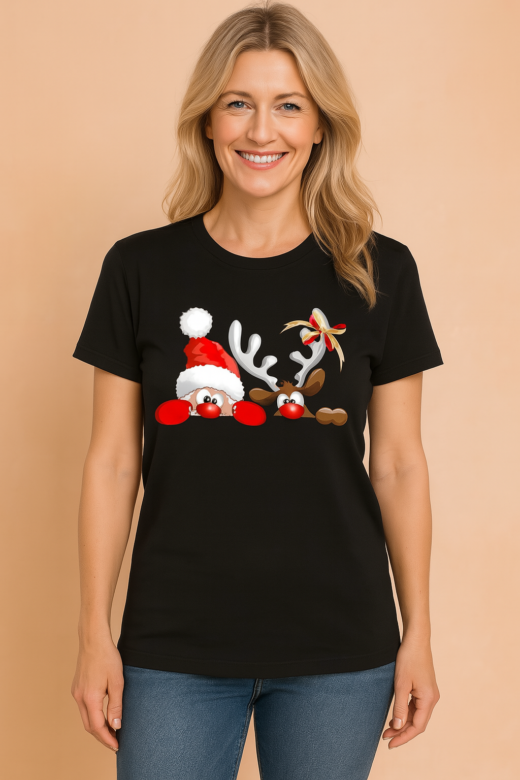 Glenda | Christmas t-shirt with a reindeer in a Christmas hat 2