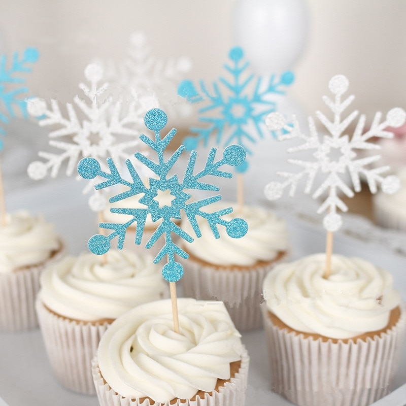 Glitter Snowflake New Year's Party Cake Toppers 20 pcs Set 1