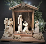Handmade 20-Piece Wooden Nativity Set with Rustic Barn Wood Creche – Timeless Christmas Nativity Scene Decor 1