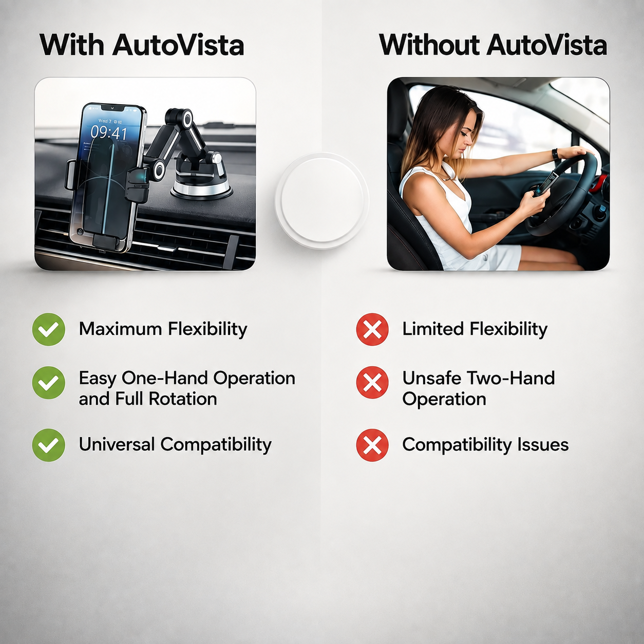 Handyhalterung für Auto | mit Saugnapf | 360° Drehbar & Verstellbarer Arm | AutoVista 2