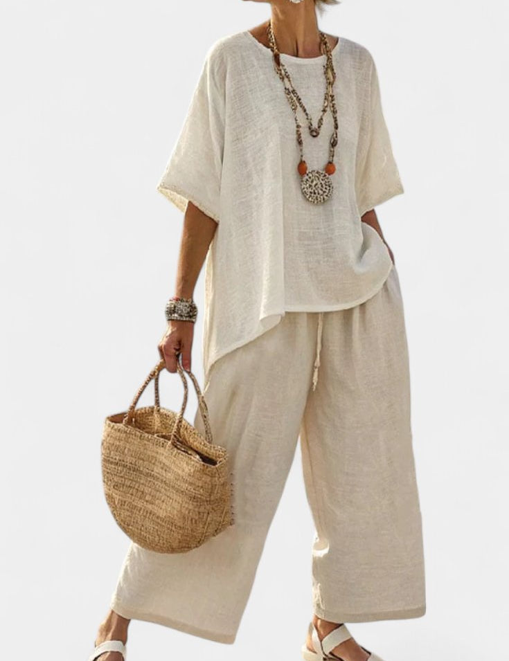 Harper | Women's Linen Asymmetric-Hem Wide-Leg Two-Piece Set 0