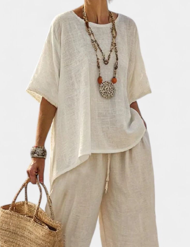 Harper | Women's Linen Asymmetric-Hem Wide-Leg Two-Piece Set 1