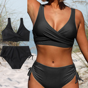 High-waisted bikini set with adjustable straps and timeless design 0