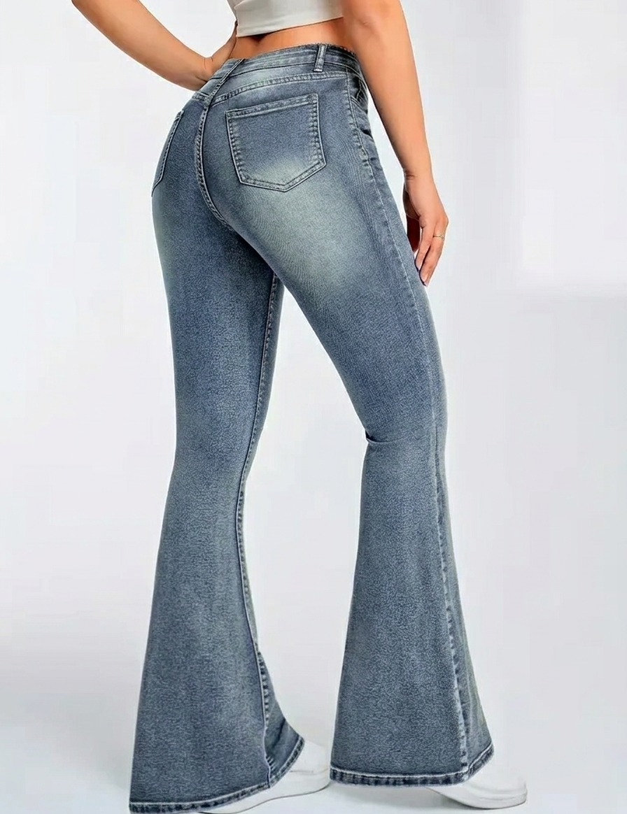 High Waist Women's Flare Pants in Classic Faded Wash for Effortless Retro Style 1