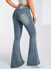 High Waist Women's Flare Pants in Classic Faded Wash for Effortless Retro Style 1