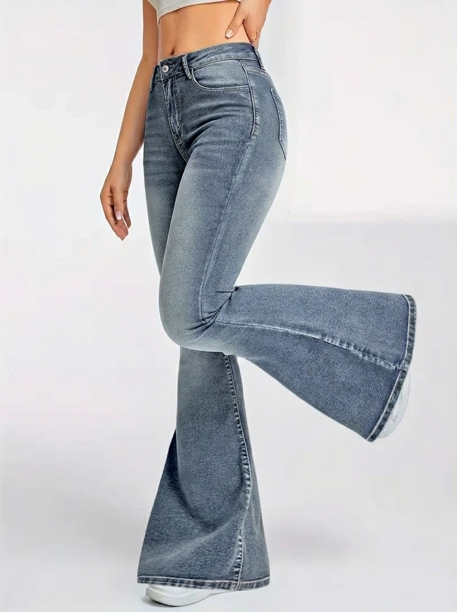 High Waist Women's Flare Pants in Classic Faded Wash for Effortless Retro Style 2