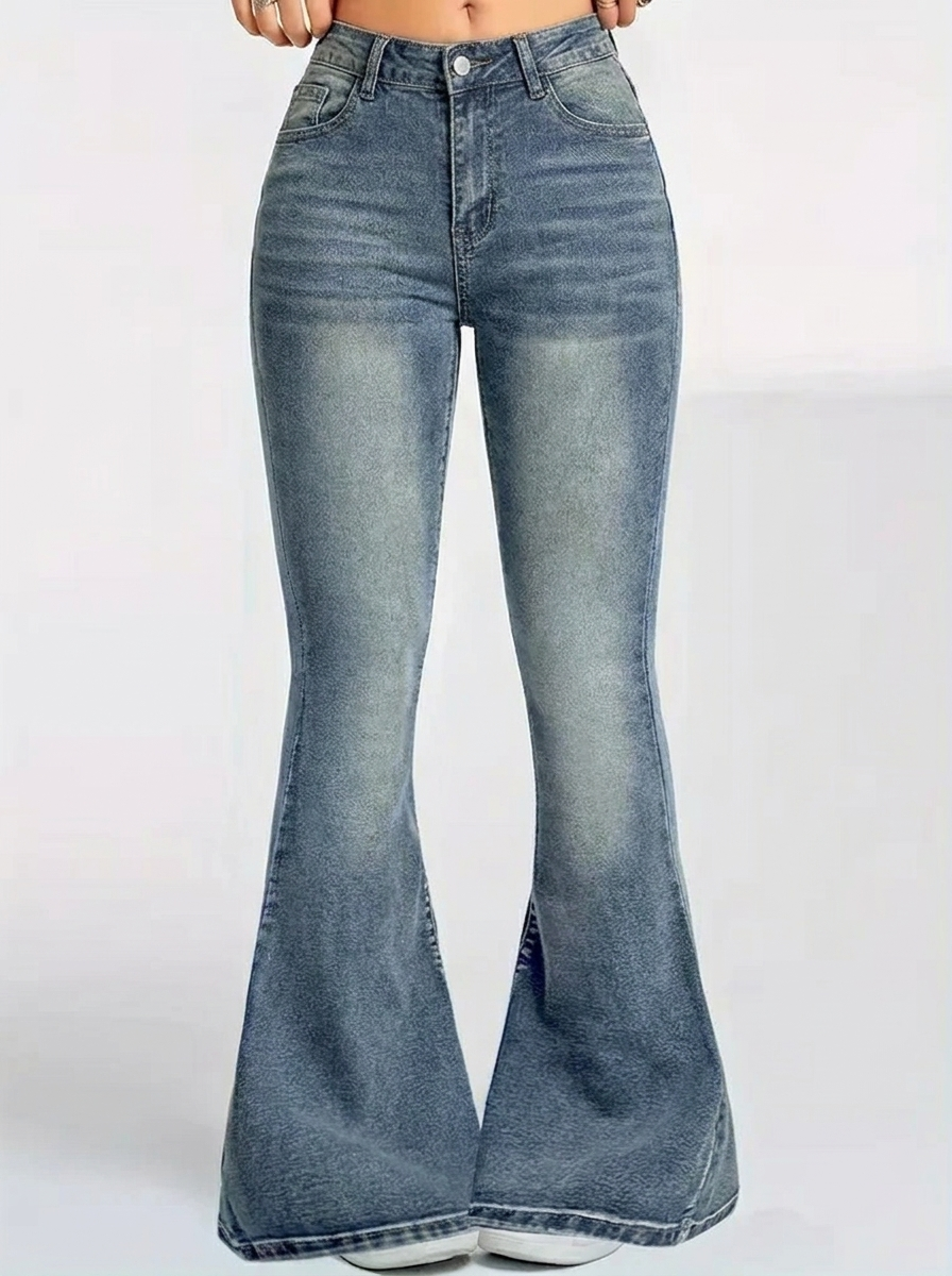High Waist Women's Flare Pants in Classic Faded Wash for Effortless Retro Style 3