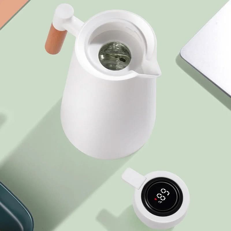 Insulated Glass Thermo Jug with Temperature Display and Wooden Handle – 1000 ml Capacity, Elegant Design for Hot or Cold Beverages 5