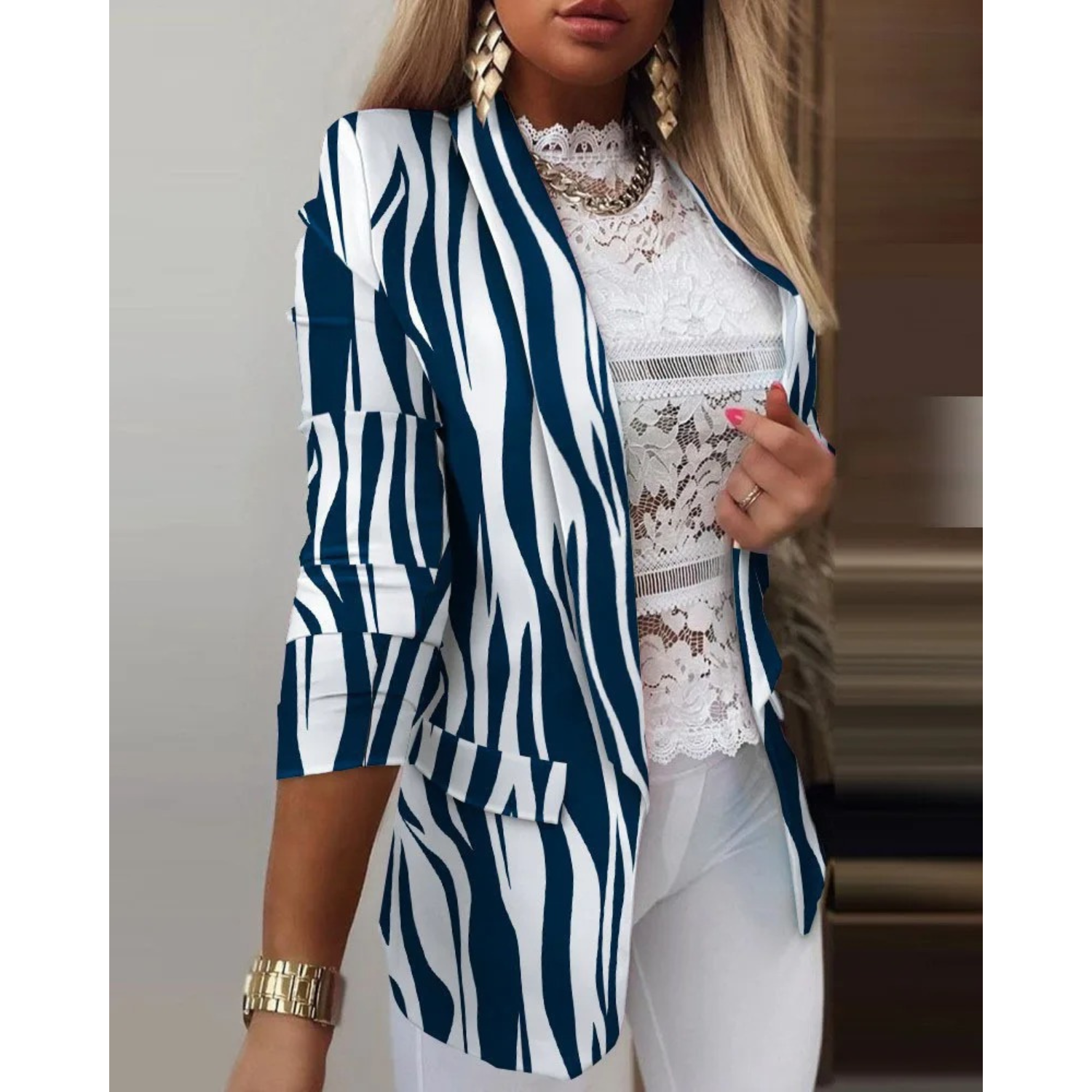 JOVIE | Elegant Printed Shawl Collar Blazer 1