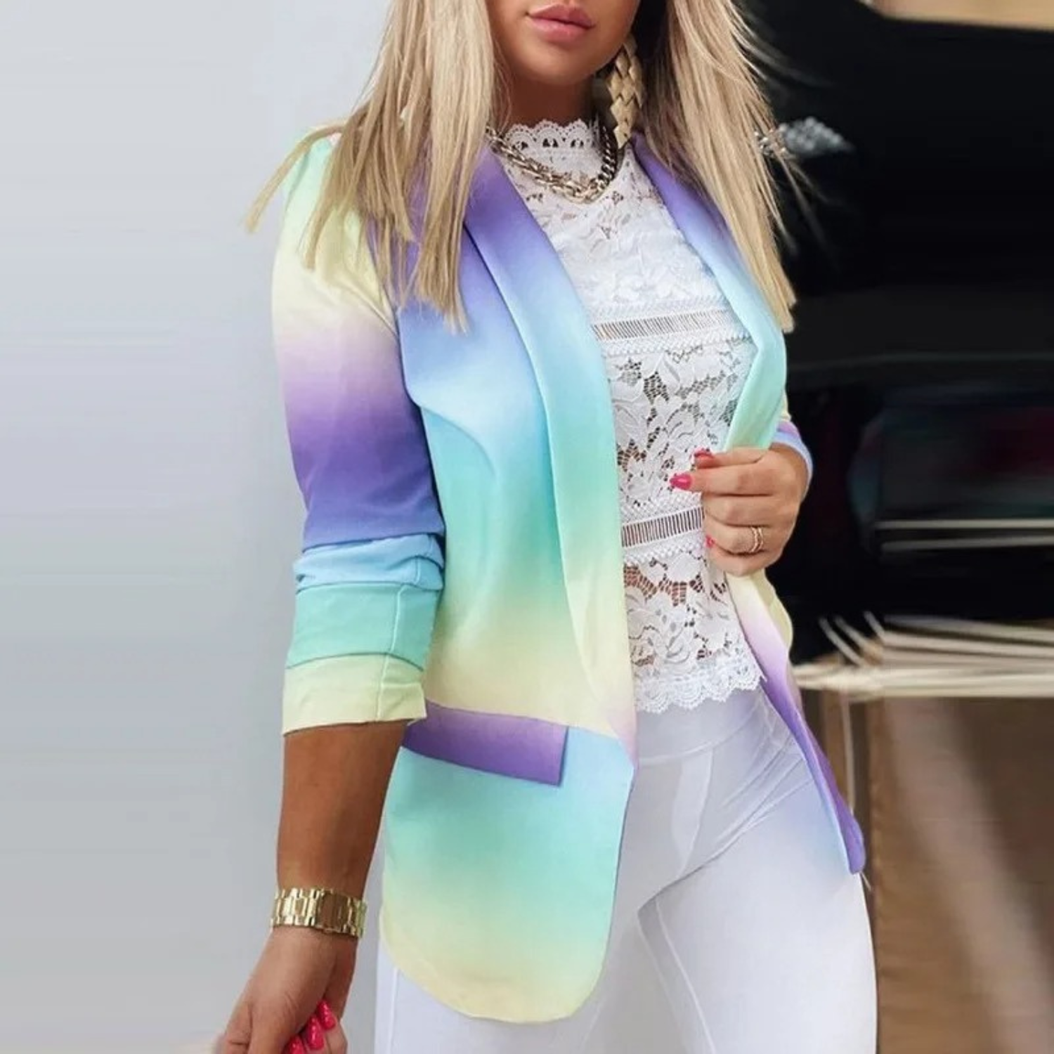 JOVIE | Elegant Printed Shawl Collar Blazer 7