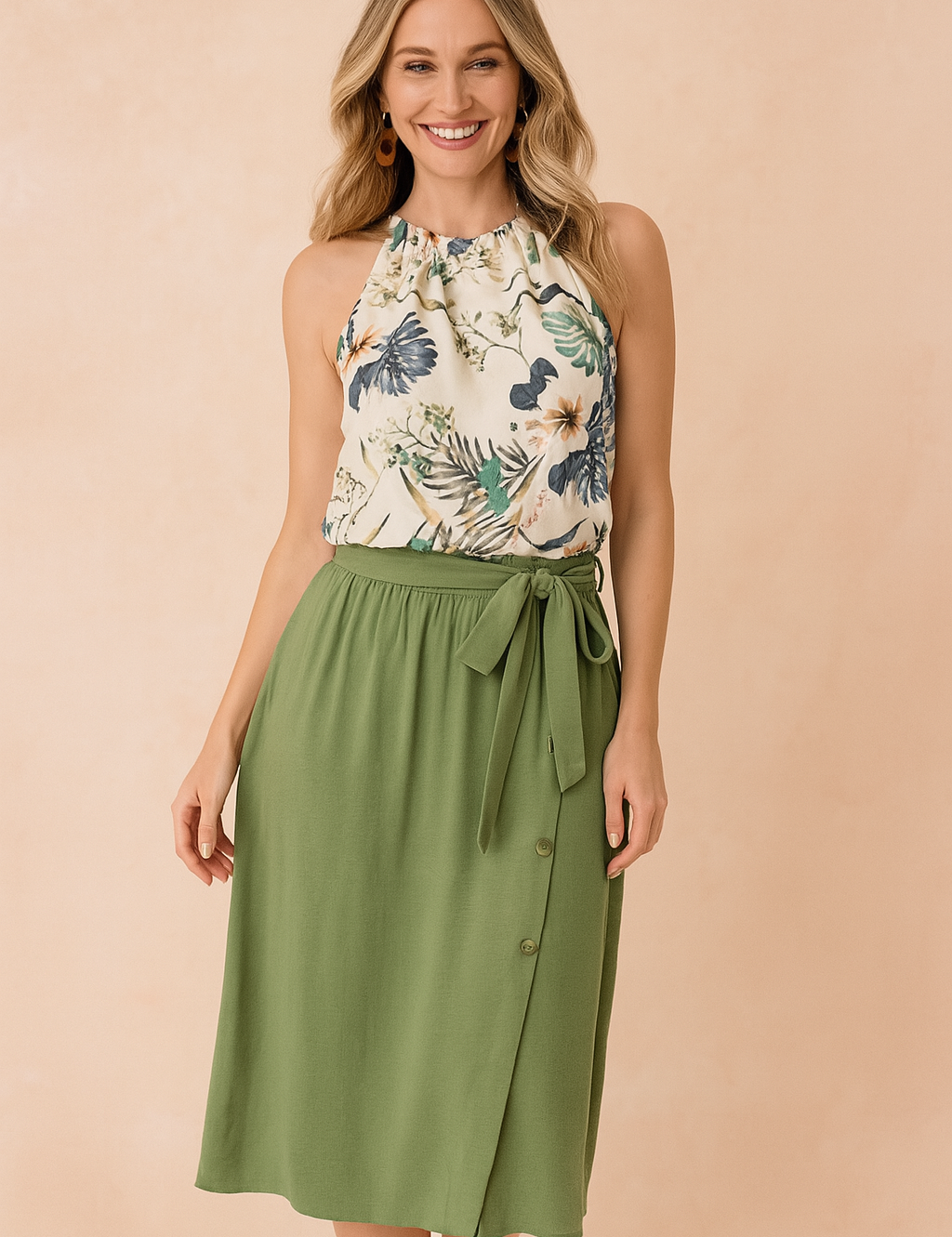 Joanna | Summer blouse with a floral print and tie detail 0