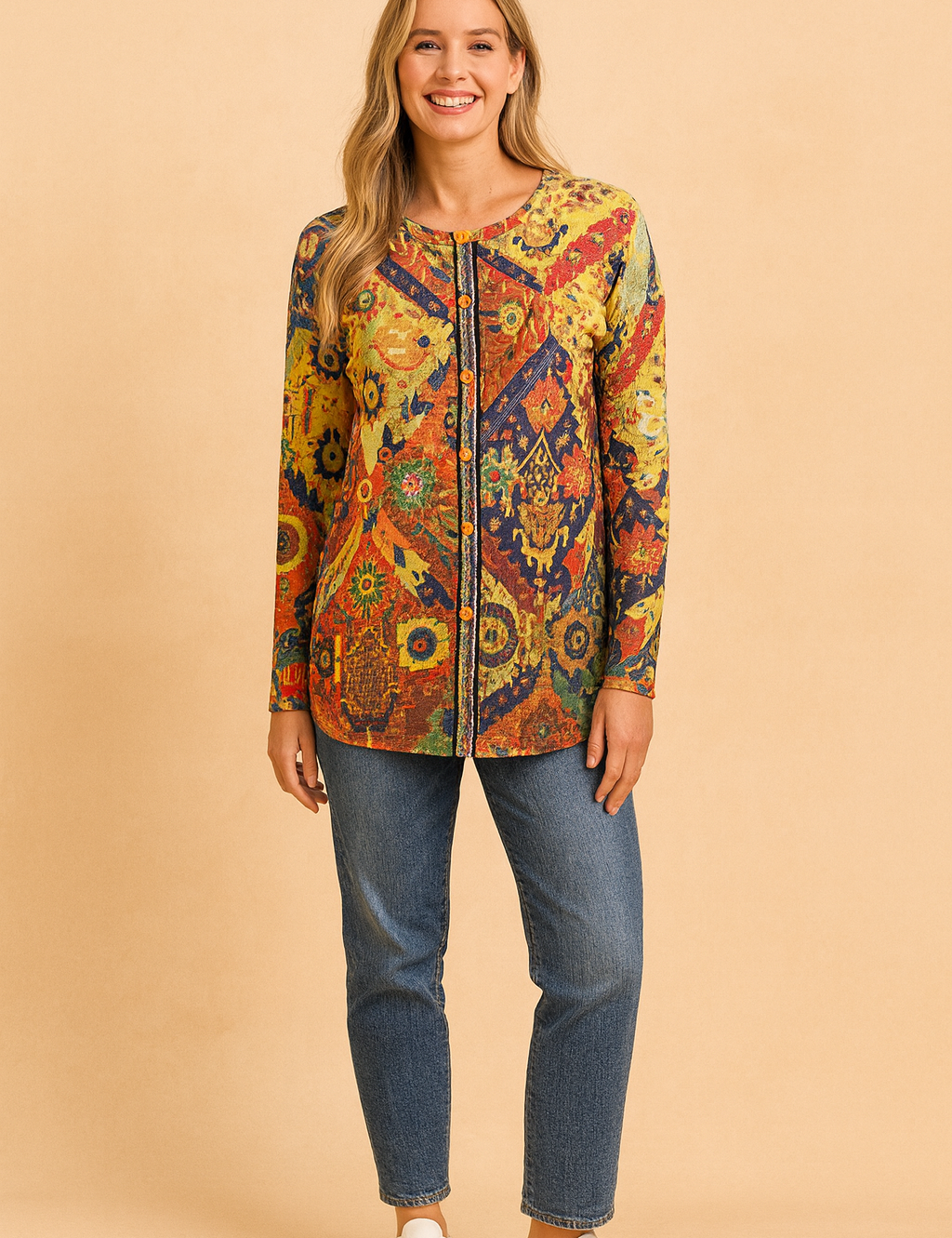 Kaja | Sweater with an artistic pattern 0
