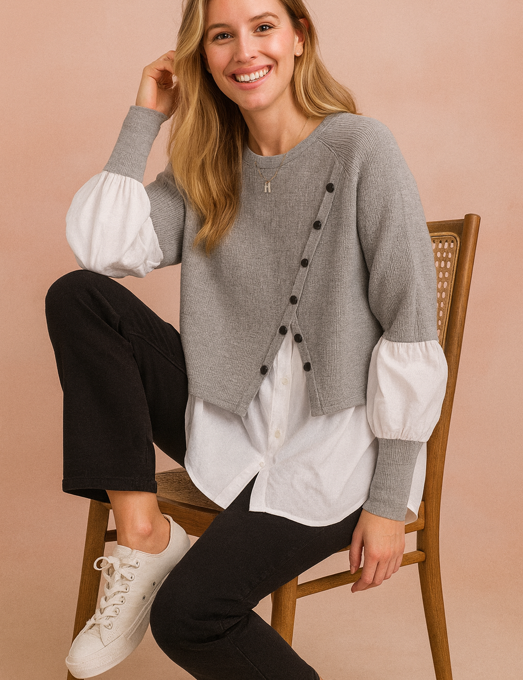 Klaudia | Fashionable layered sweater with a shirt effect 0