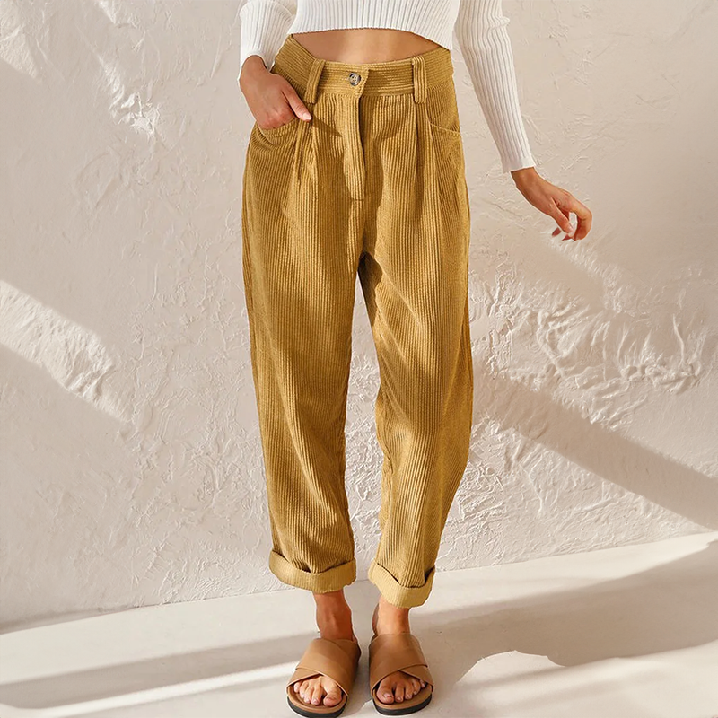 LISETTE | Casual ribbed trousers with elasticated waistband 0