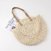 Large Woven Beach Bag Tote with Round Design & Comfortable Shoulder Strap - Perfect for Beach Outings and Everyday Use 0
