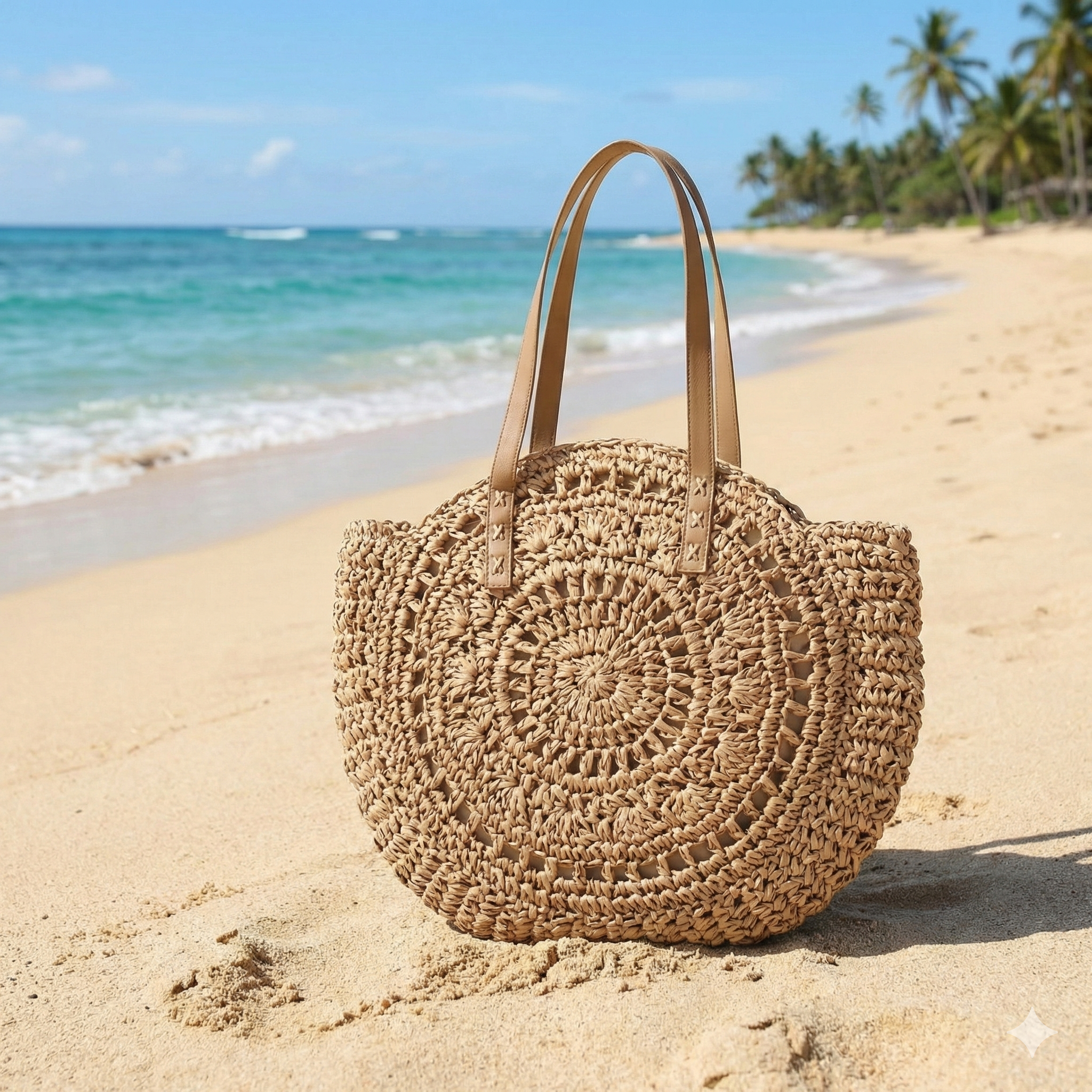 Large Woven Beach Bag Tote with Round Design & Comfortable Shoulder Strap - Perfect for Beach Outings and Everyday Use 2