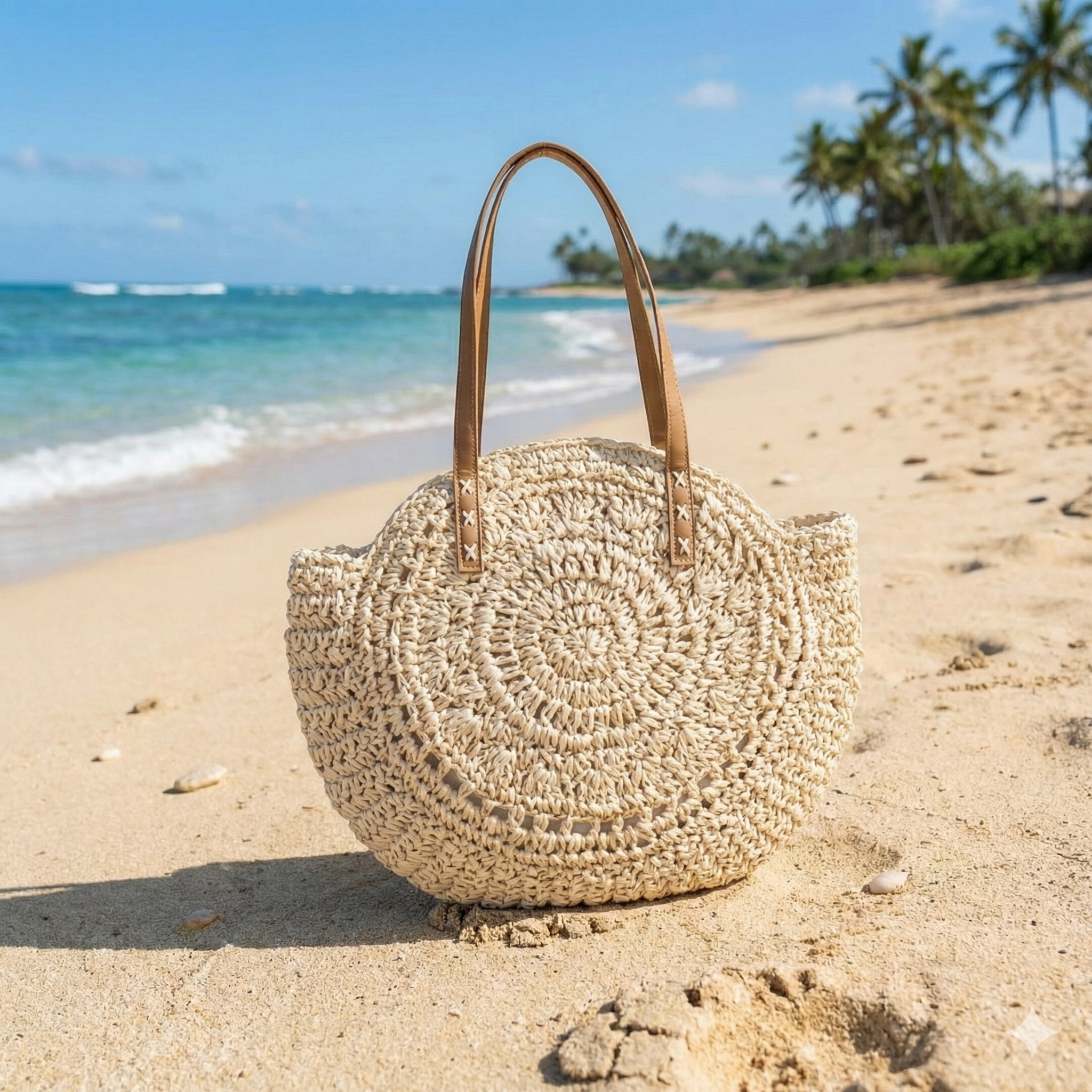 Large Woven Beach Bag Tote with Round Design & Comfortable Shoulder Strap - Perfect for Beach Outings and Everyday Use 5