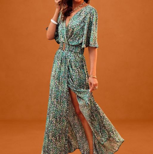Letizia | Flowy Maxi Dress with Belt and Slit 0