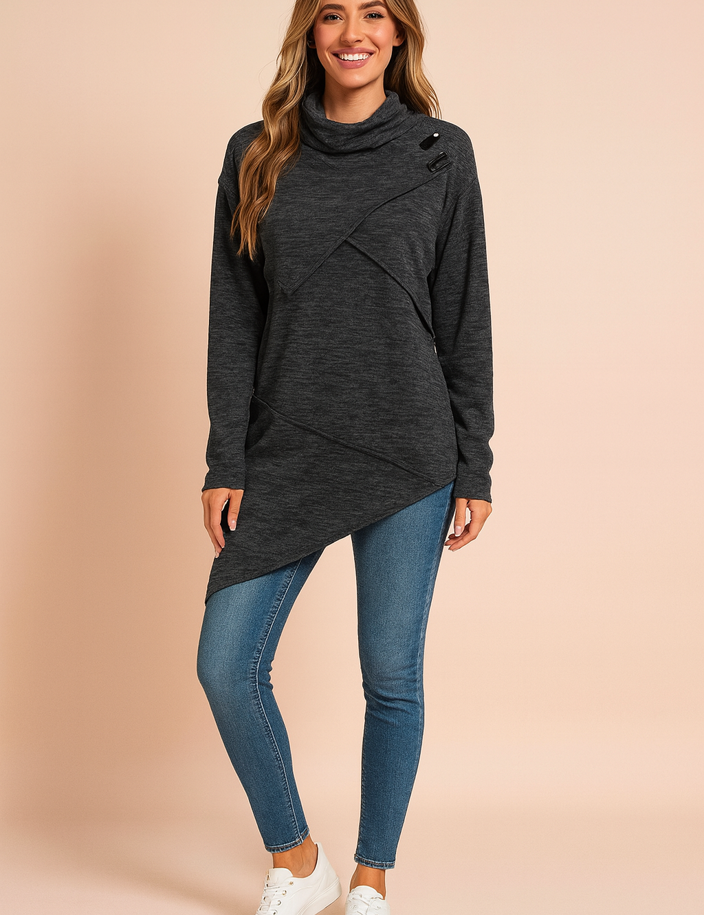 Lidia | Asymmetrical sweater with a decorative clasp 0