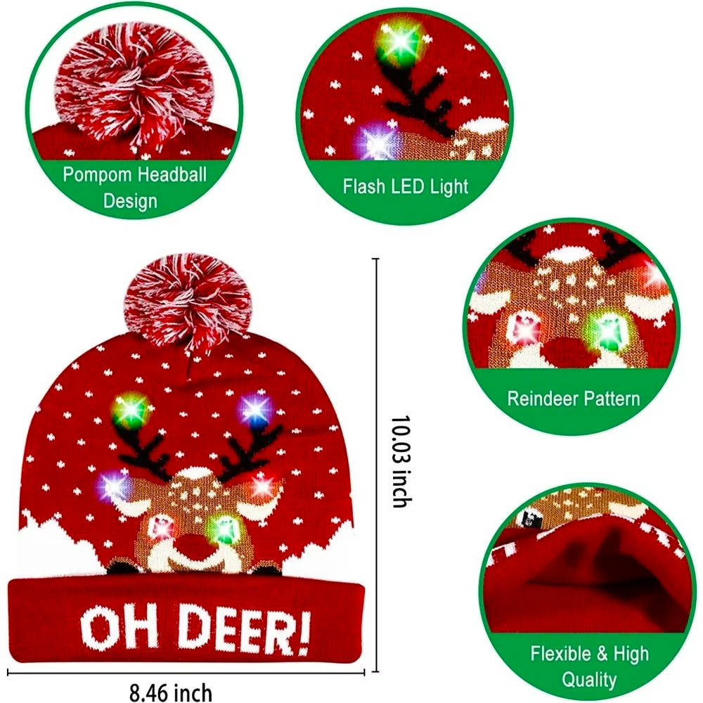 Light Up Christmas Hat with Colorful LED Lights – Stretchy Knit Beanie for All Ages and Holiday Celebrations 4