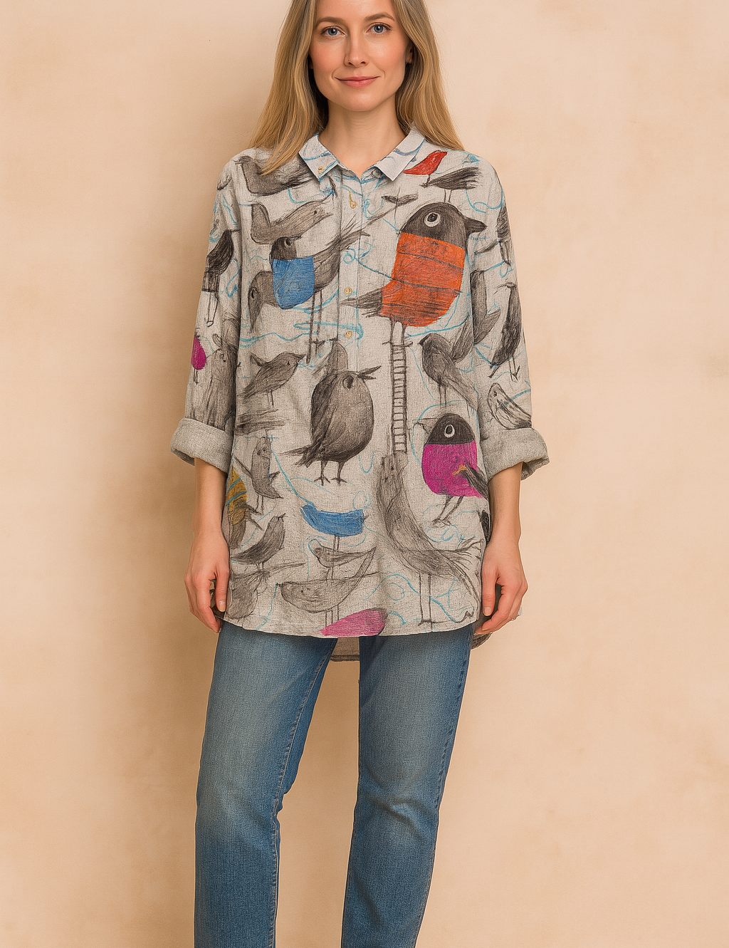 Lillian | | Loose-fitting shirt with a charming bird motif 0
