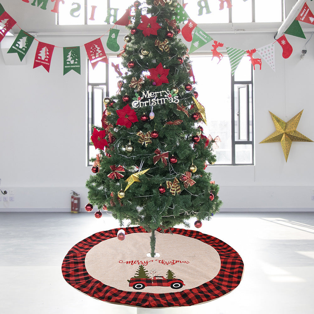 Linen Christmas Tree Skirt Car Christmas Tree 120CM Christmas Decorations Tree 3