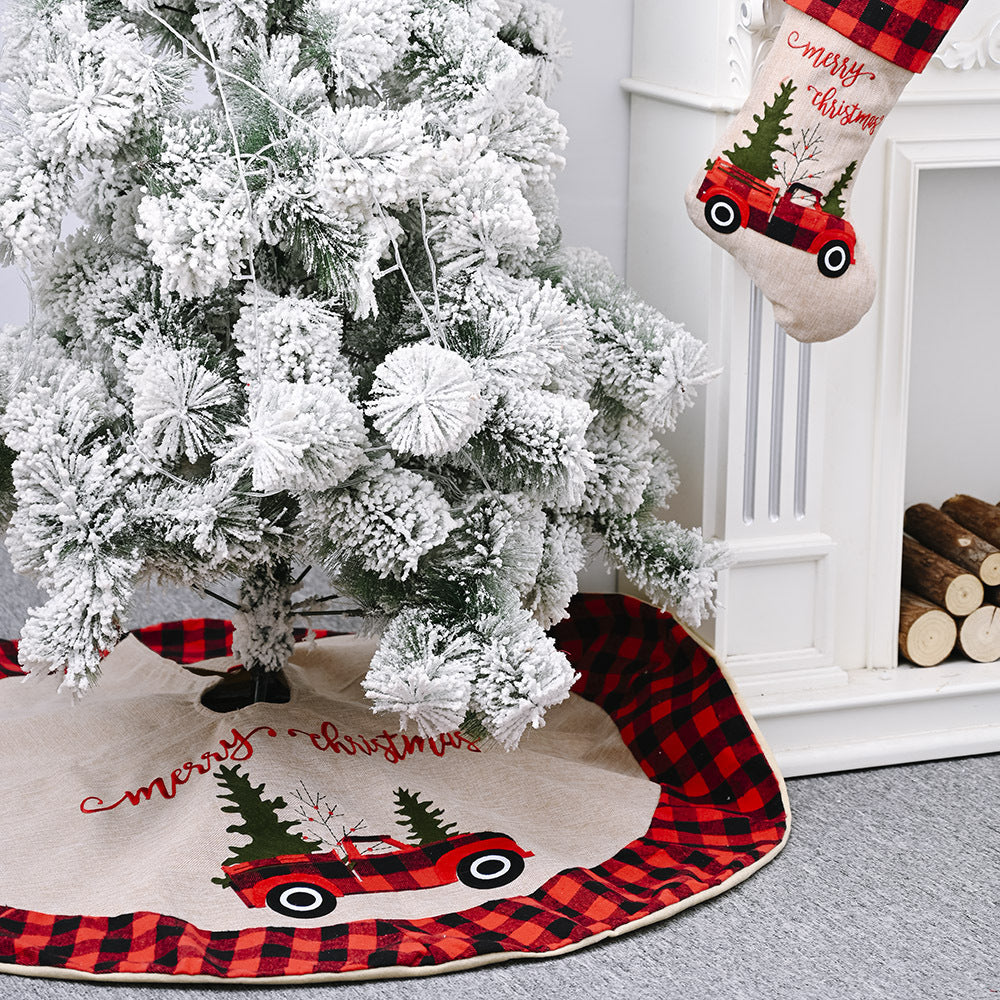 Linen Christmas Tree Skirt Car Christmas Tree 120CM Christmas Decorations Tree 4