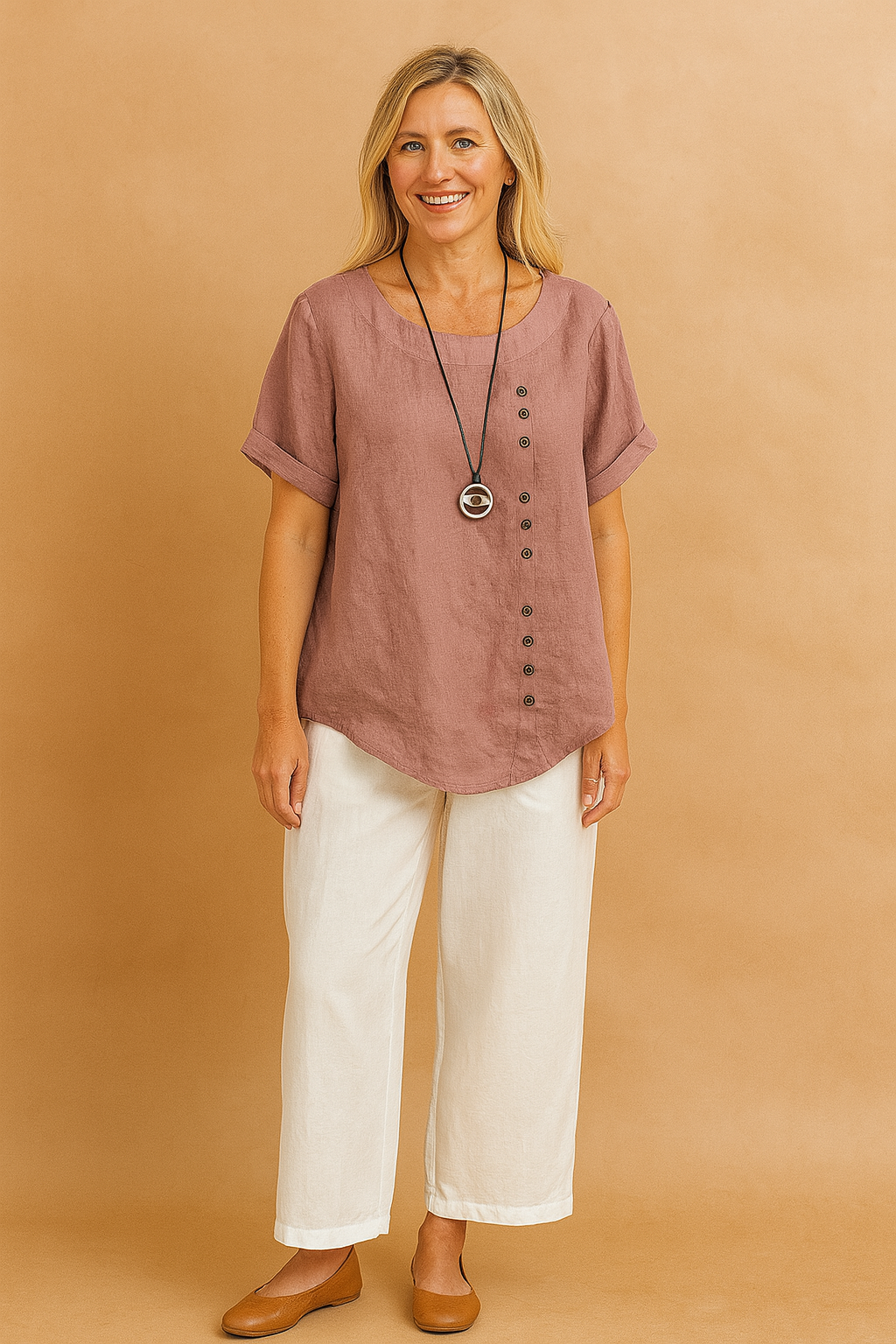 Liva | Asymmetrical blouse with decorative clasp 0