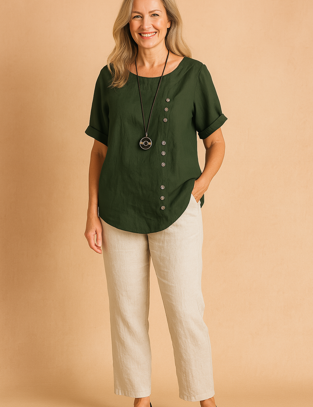 Liva | Asymmetrical blouse with decorative clasp 8