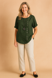 Liva | Asymmetrical blouse with decorative clasp 8