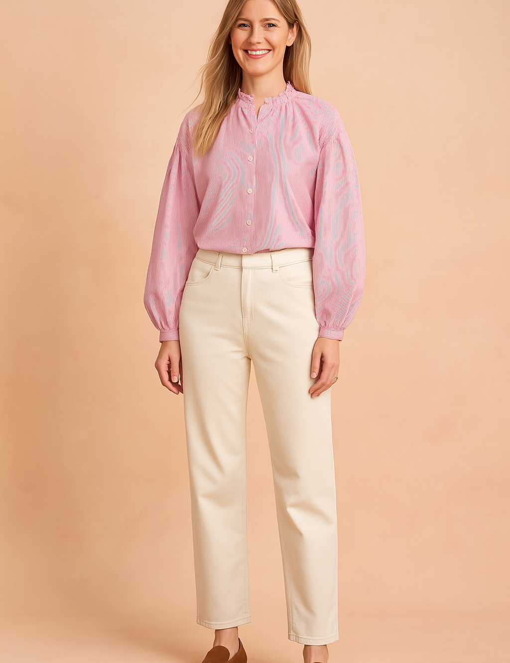Liwia | Stylish striped blouse with a delicate stand-up collar 0