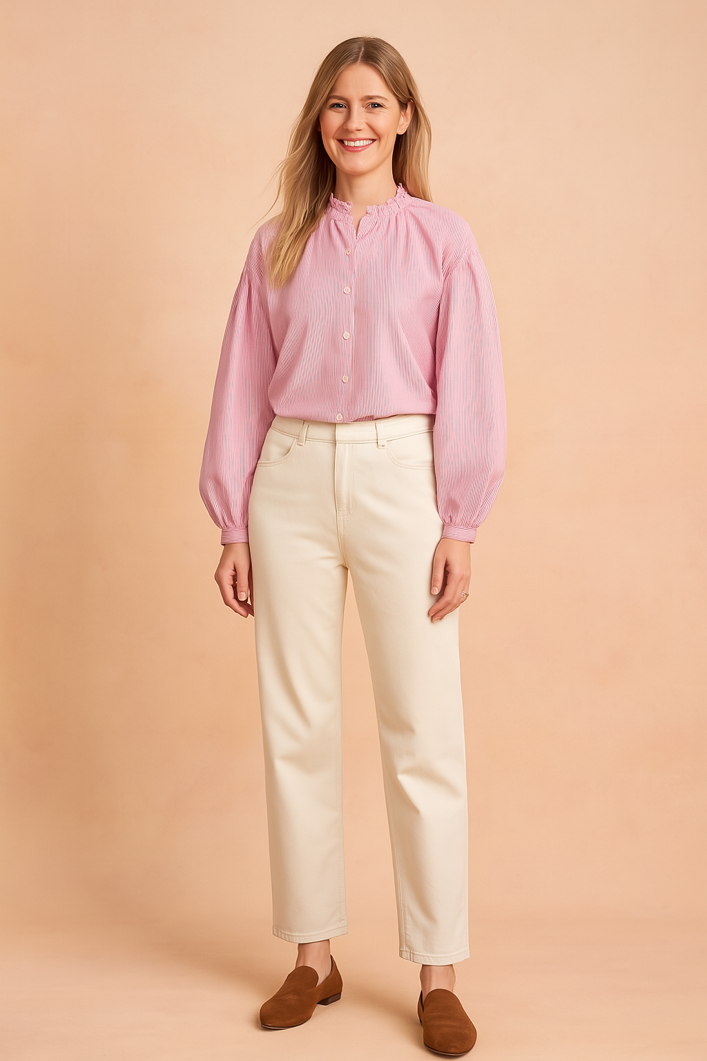 Liwia | Stylish striped blouse with a delicate stand-up collar 0