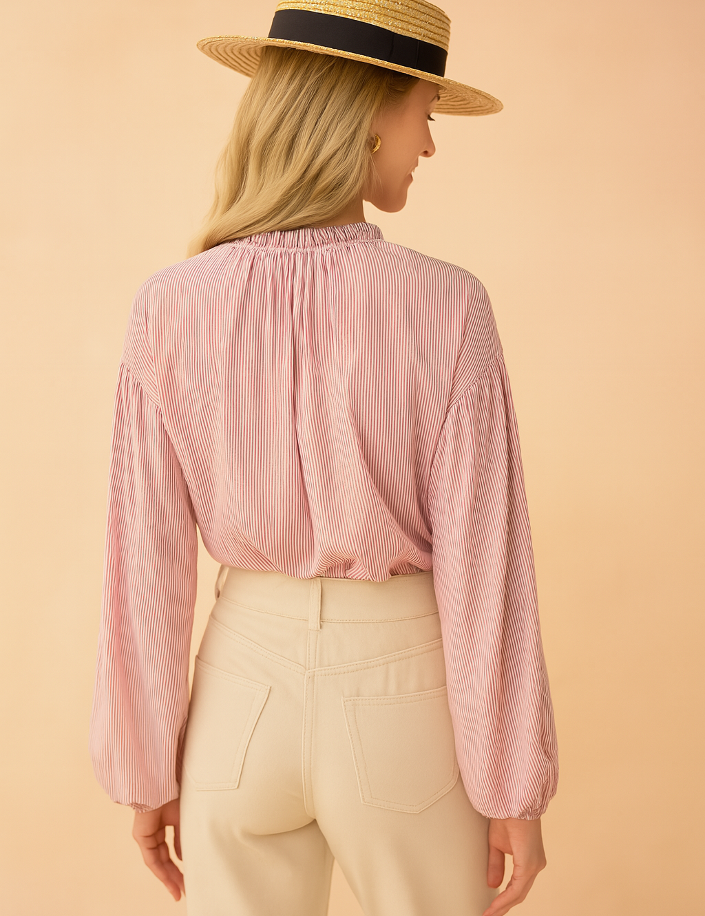 Liwia | Stylish striped blouse with a delicate stand-up collar 1