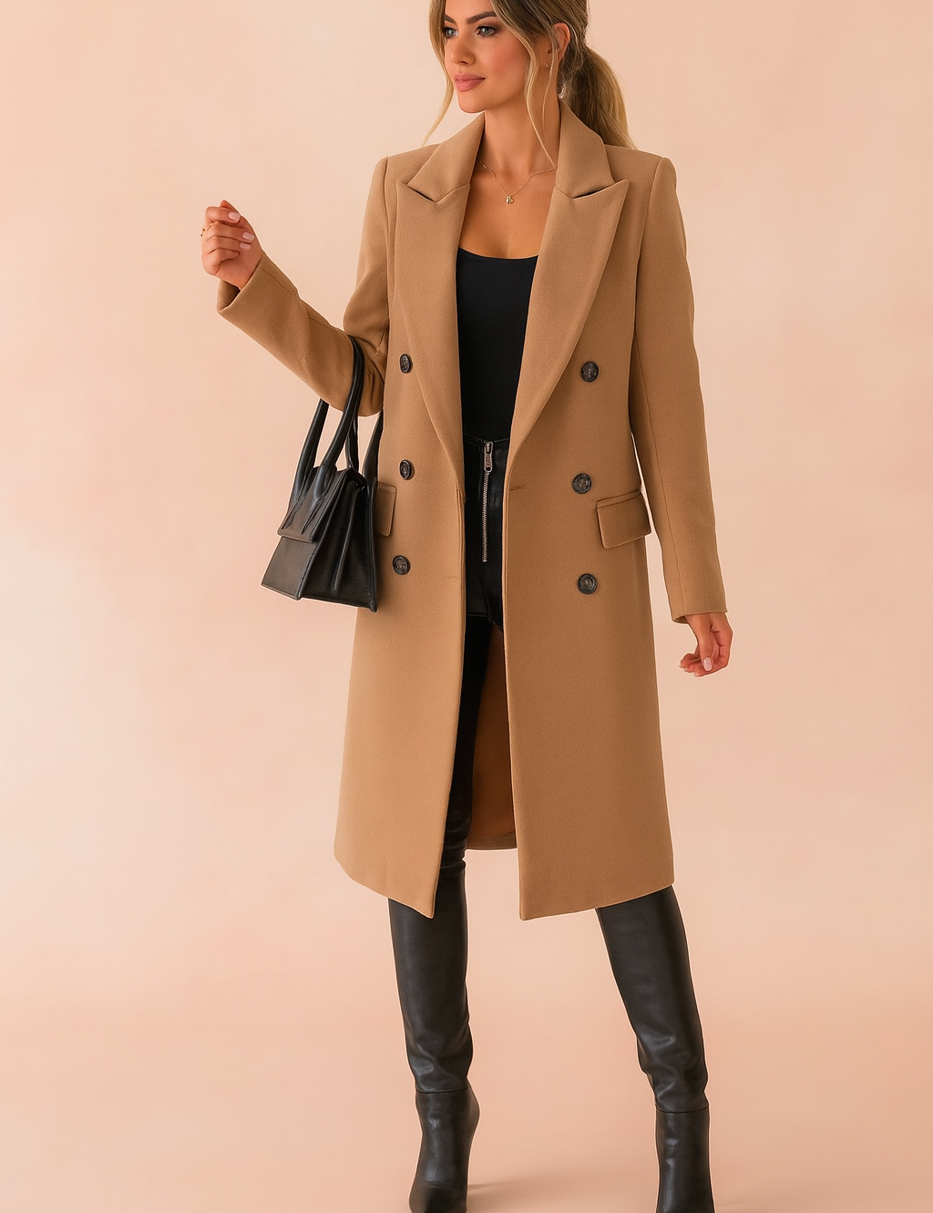Long women's winter coat, double-breasted, elegant, business style 0