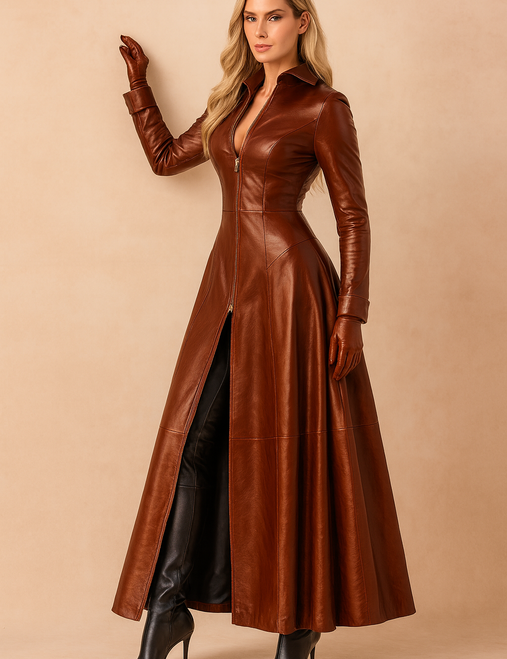 Long women's winter coat with hood, elegant gothic style 1