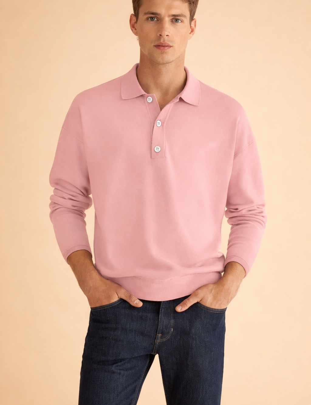 Łukasz | Modern, smooth men's long-sleeved polo shirt 1