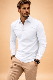 Łukasz | Modern, smooth men's long-sleeved polo shirt 2