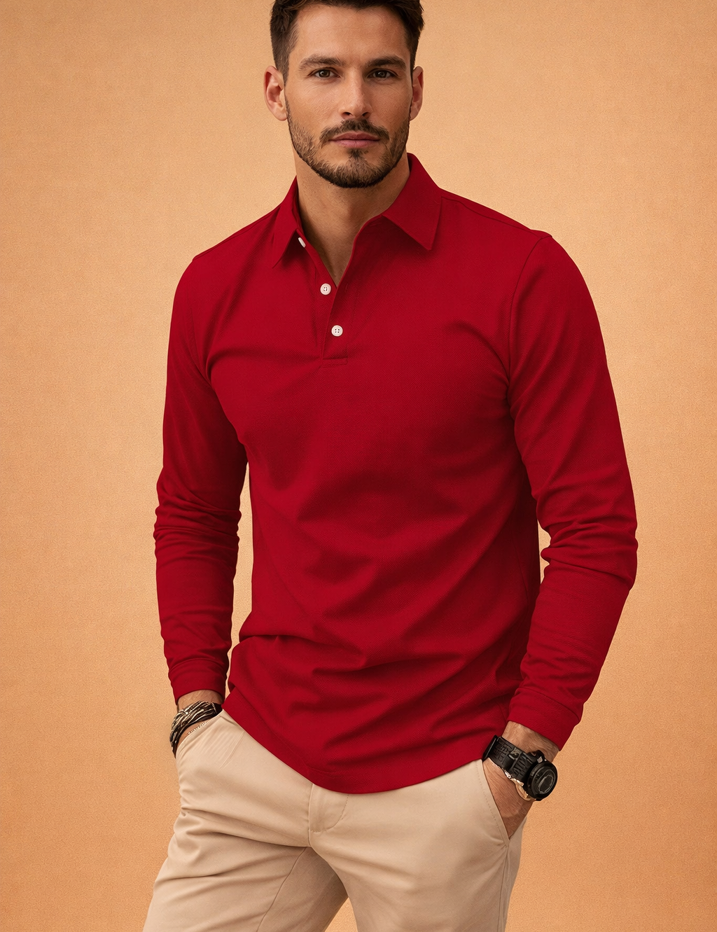 Łukasz | Modern, smooth men's long-sleeved polo shirt 3