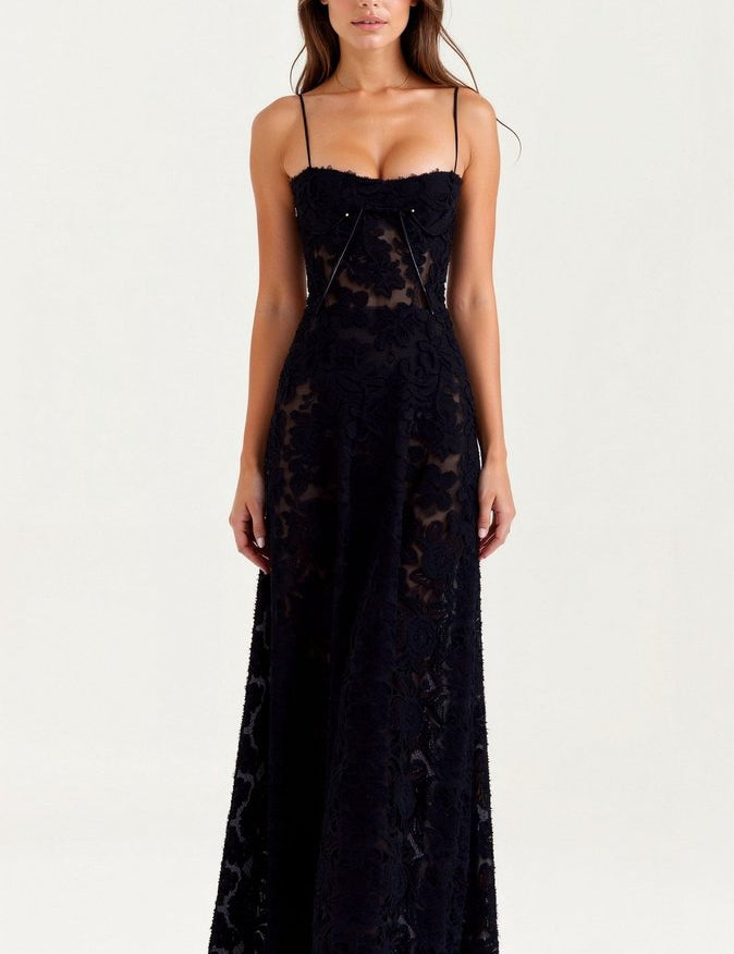 Luna | Women's Floral Lace Bustier Wedding Guest Dress Maxi Gown 0