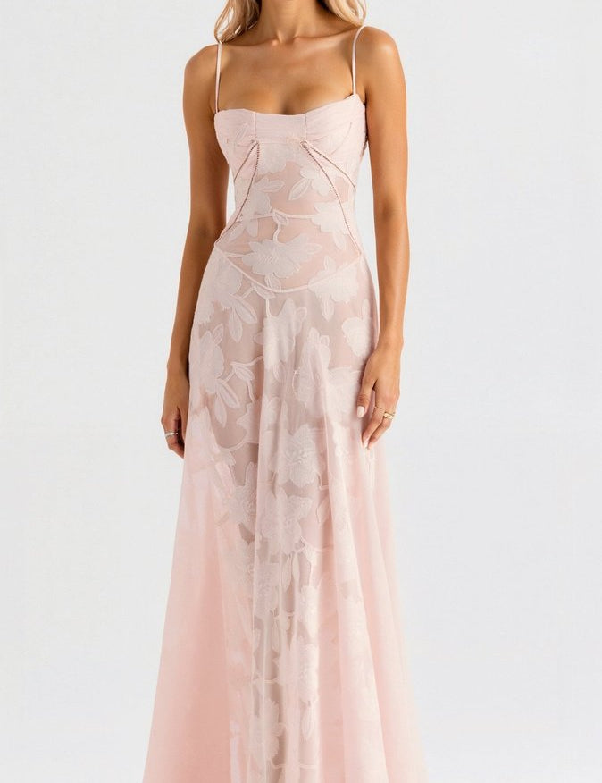 Luna | Women's Floral Lace Bustier Wedding Guest Dress Maxi Gown 1