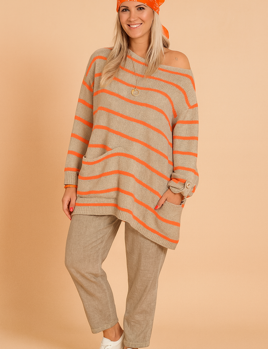 Magda | Oversized striped sweater with a boat neckline 0