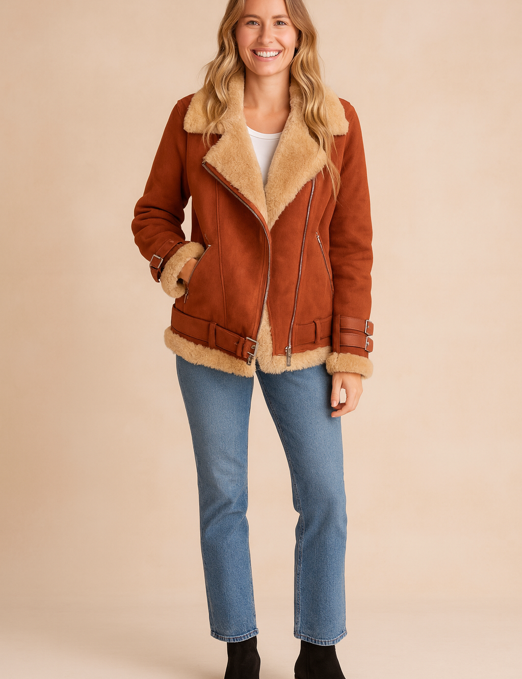 Magdalena | Aviator jacket with sheepskin and stripes 0