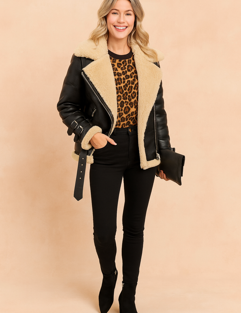 Magdalena | Aviator jacket with sheepskin and stripes 1
