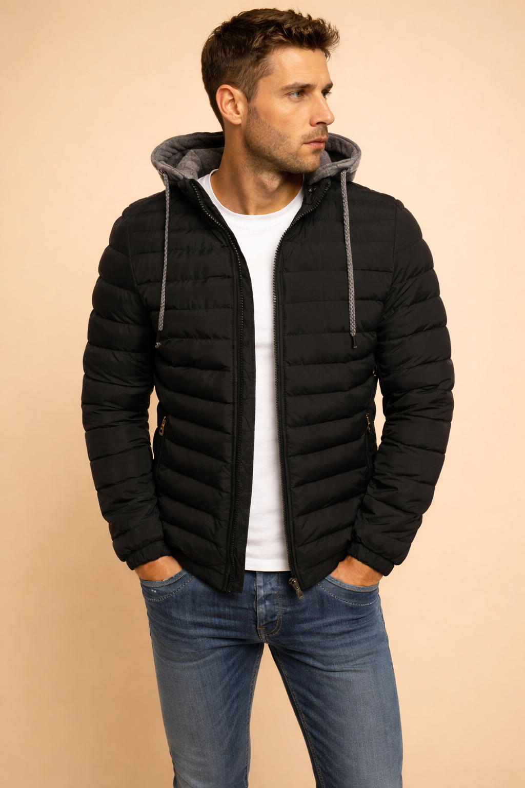 Maksymilian| Men's lightweight quilted jacket with a hood for everyday wear 0